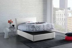 Lit double Angelic, Lit coffre en tissu, Ouverture frontale, adapté pour matelas 140x190 cm, 100% Made in Italy, Blanc