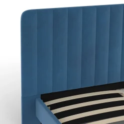 Lit double ANNIE avec tête de lit et sommier 140 x 190 cm velours bleu