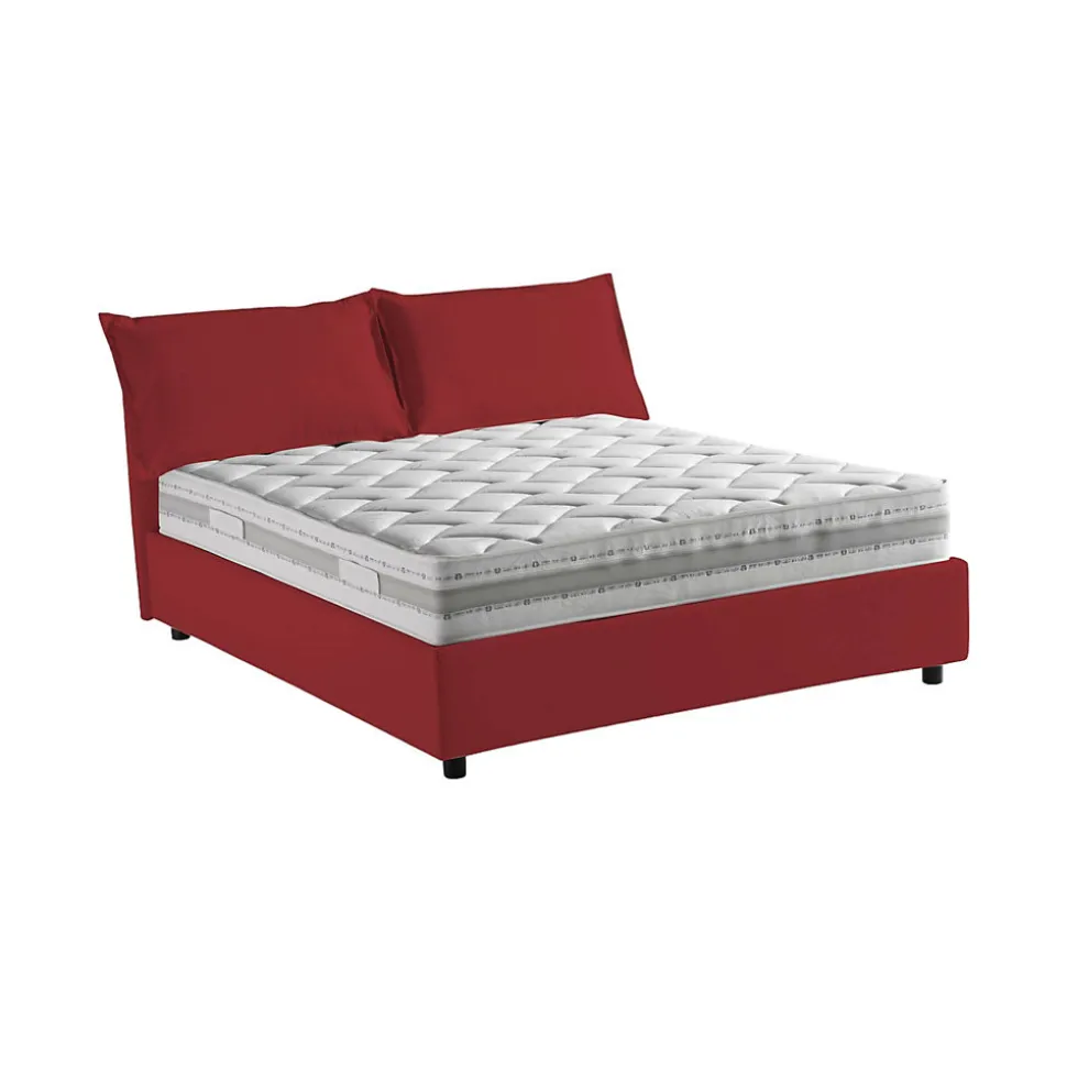 Lit double Arden, Lit coffre en tissu, Ouverture frontale, avec matelas 140x190 cm inclus, 100% Made in Italy, Rouge