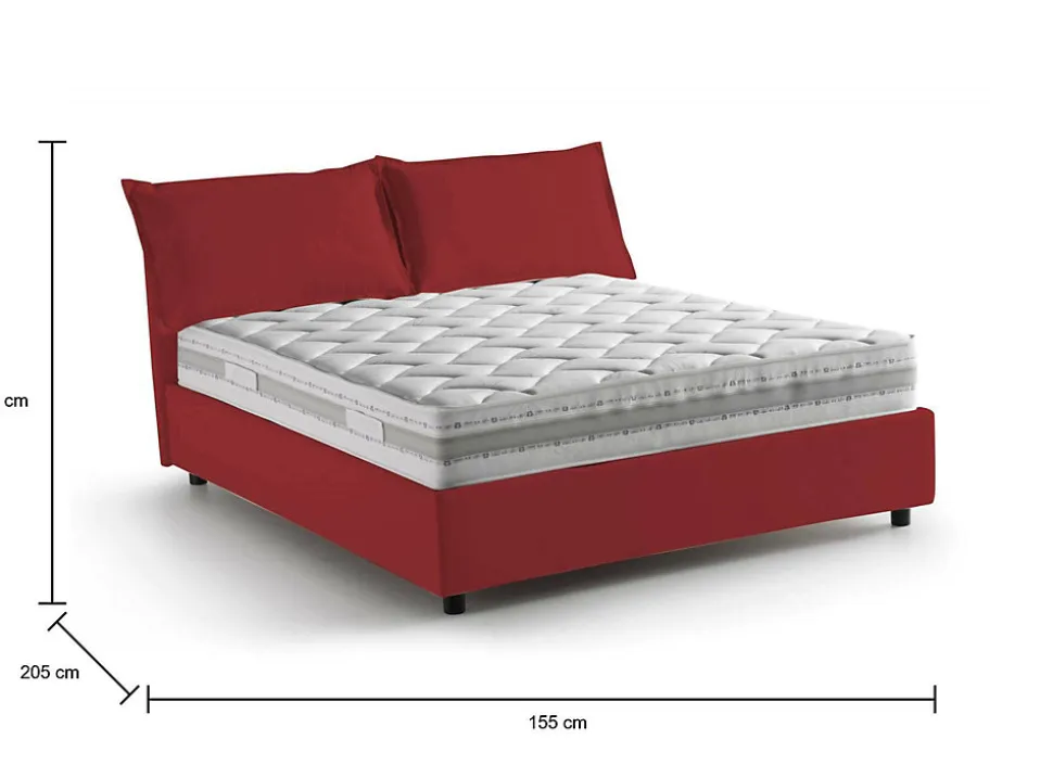 Lit double Arden, Lit coffre en tissu, Ouverture frontale, avec matelas 140x190 cm inclus, 100% Made in Italy, Rouge