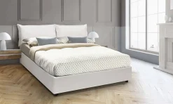 Lit double Arry, lit coffre en éco-cuir, ouverture frontale, matelas 140x200 cm inclus, 100% Made in Italy, Blanc