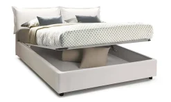 Lit double Arry, lit coffre en éco-cuir, ouverture frontale, matelas 140x200 cm inclus, 100% Made in Italy, Blanc