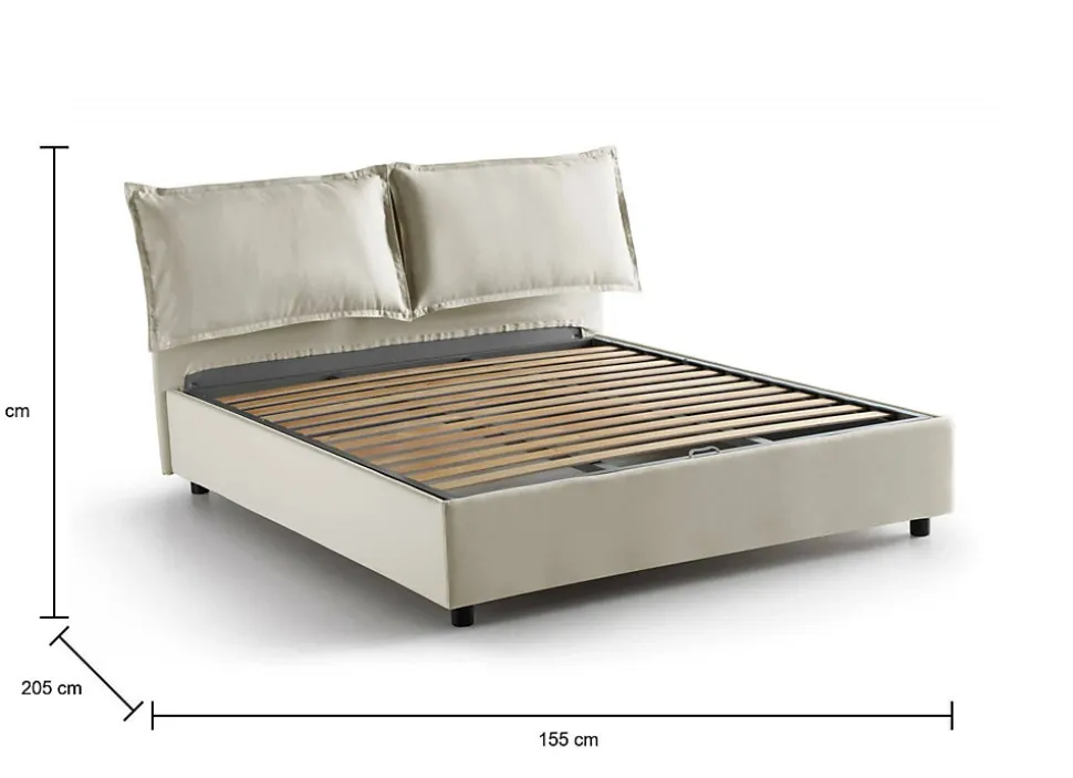 Lit double Askari, Lit coffre en tissu, Ouverture frontale, Convient pour matelas 140x190 cm, 100% Made in Italy, Beige