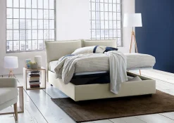 Lit double Askari, Lit coffre en tissu, Ouverture frontale, Convient pour matelas 140x190 cm, 100% Made in Italy, Beige