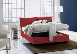 Lit double Askari, Lit coffre en tissu, Ouverture frontale, Convient pour matelas 140x190 cm, 100% Made in Italy, Rouge