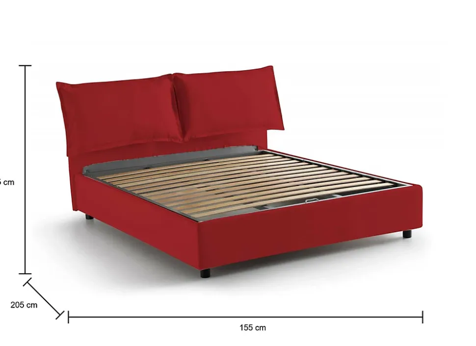 Lit double Askari, Lit coffre en tissu, Ouverture frontale, Convient pour matelas 140x190 cm, 100% Made in Italy, Rouge