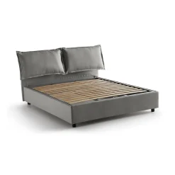 Lit double Askari, Lit coffre en tissu, Ouverture frontale, Convient pour matelas 140x190 cm, 100% Made in Italy, Gris