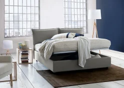 Lit double Askari, Lit coffre en tissu, Ouverture frontale, Convient pour matelas 140x190 cm, 100% Made in Italy, Gris