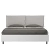 Lit double avec rangement, double relevable, 160x200 cm, bois de frêne blanc, coussins simili cuir gris tourterelle, Egos Antea