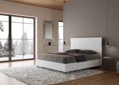 Lit double avec rangement, double relevable, 160x200 cm, frêne blanc, New Egos