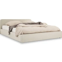 Lit double BELARTI 140 x 190 cm rembourré, revêtement en tissu - Blanc crème