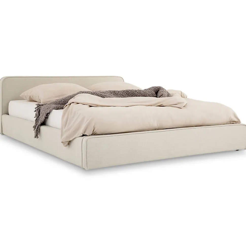 Lit double BELARTI 140 x 190 cm rembourré, revêtement en tissu - Blanc crème