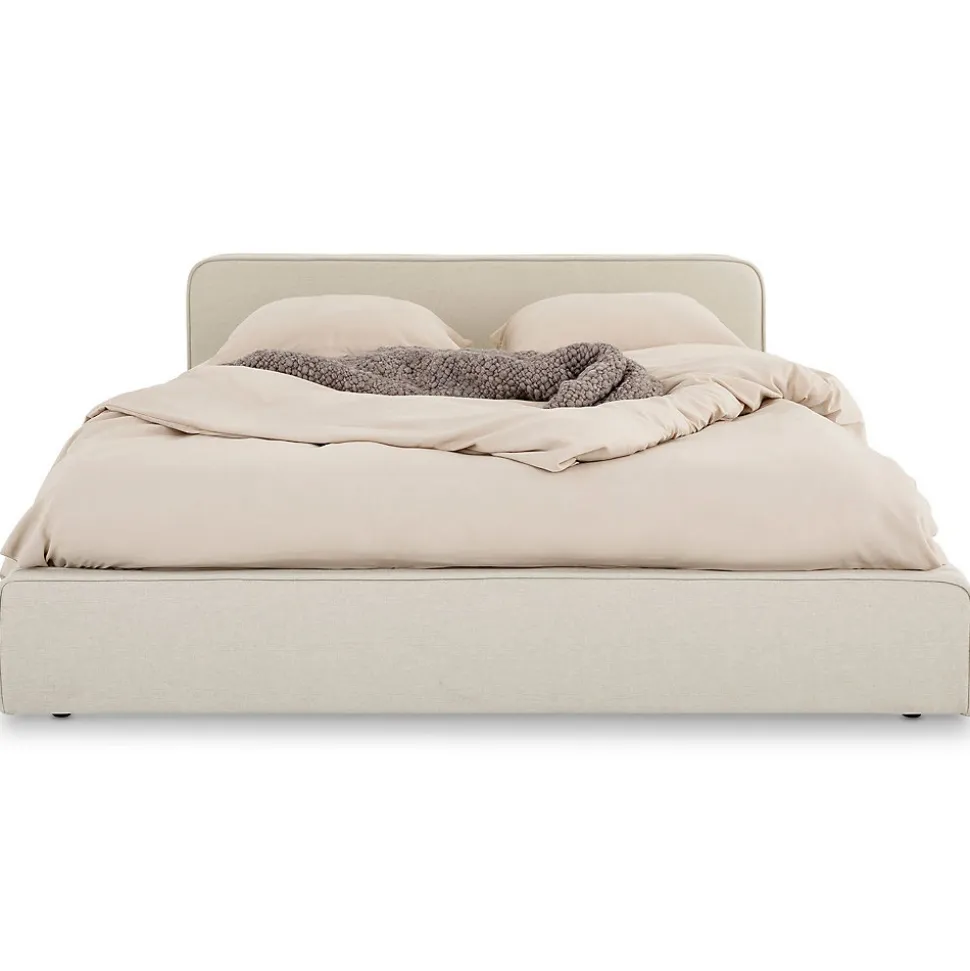 Lit double BELARTI 140 x 190 cm rembourré, revêtement en tissu - Blanc crème