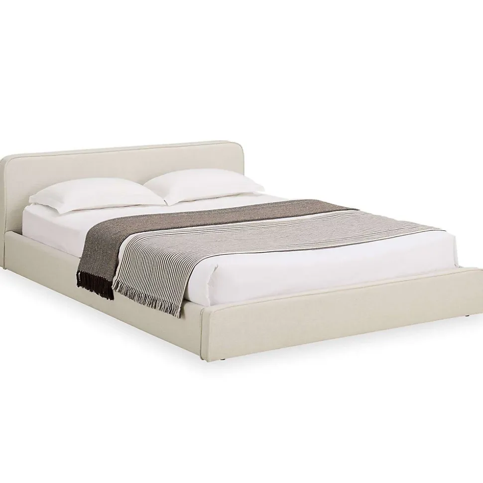 Lit double BELARTI 140 x 190 cm rembourré, revêtement en tissu - Blanc crème