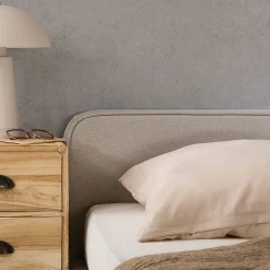 Lit double BELARTI 140 x 190 cm rembourré, revêtement en tissu - Gris clair