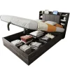 Lit double bois gris 140 par 200 cm avec tete de lit rangement prise USB et Type C systeme hydraulique sans matelas