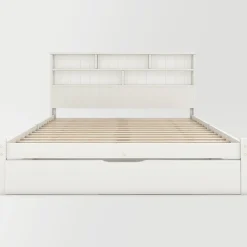 Lit Double Bois 140X200Cm Tiroirs Blanc Blackcolors