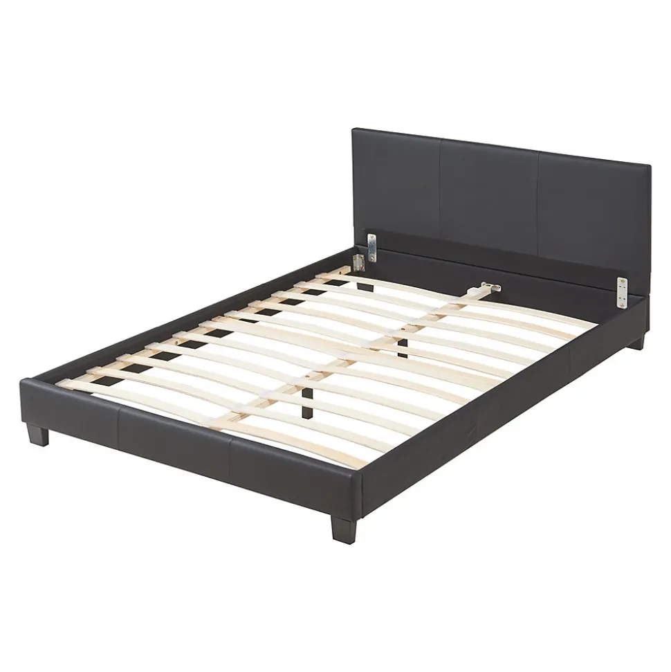 Lit double capitonné 140 x 200cm cuir synthétique avec sommier à lattes noir Corium