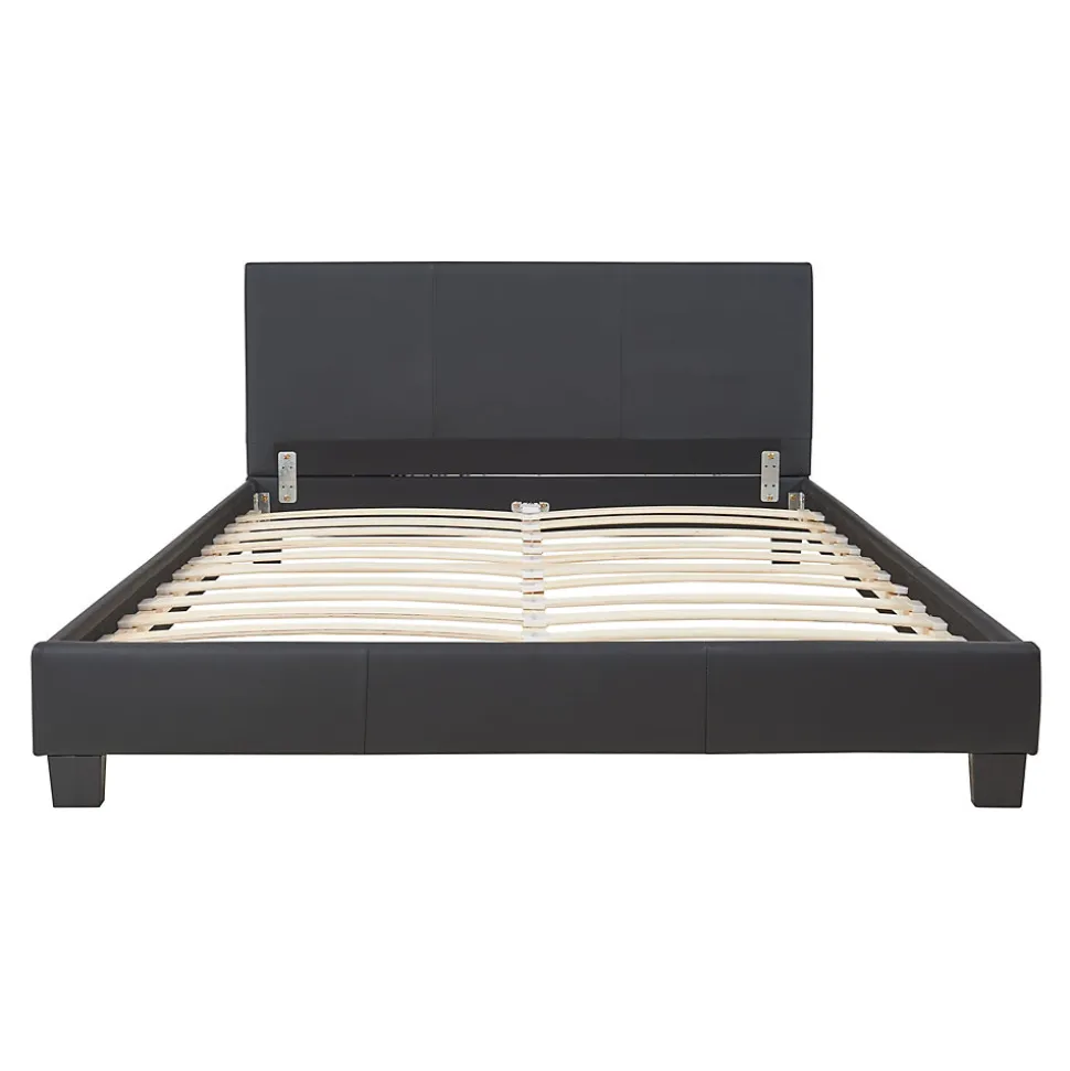 Lit double capitonné 140 x 200cm cuir synthétique avec sommier à lattes noir Corium