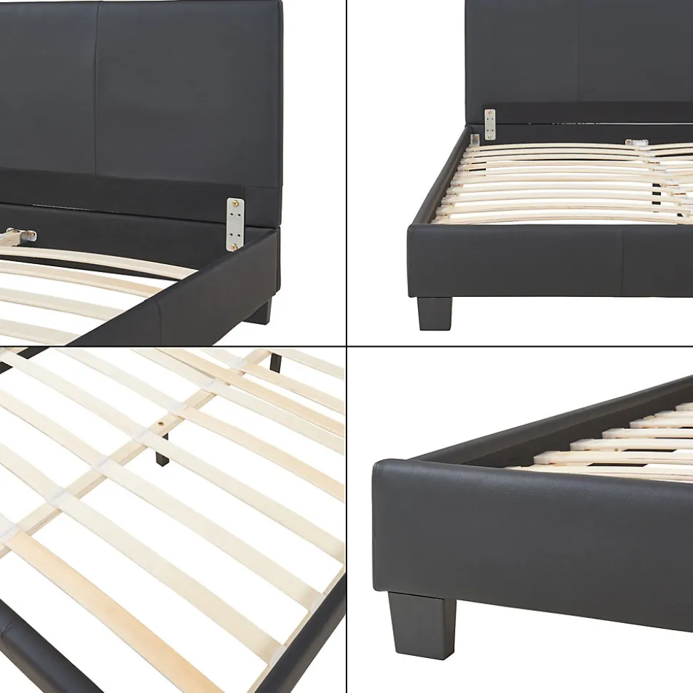 Lit double capitonné 140 x 200cm cuir synthétique avec sommier à lattes noir Corium