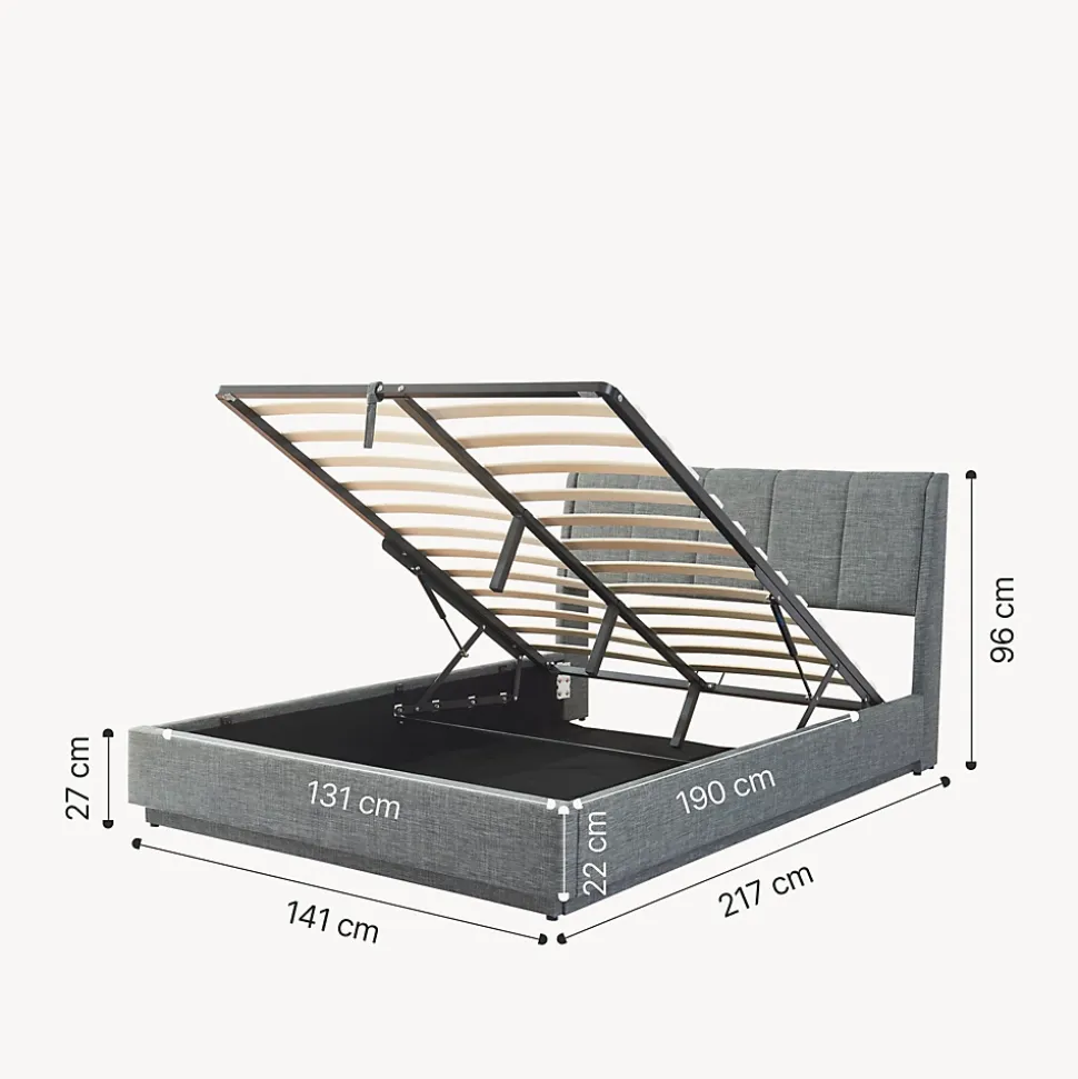 Lit double capitonné Tröstiar avec éclairage LED et matelas 140 x 200 cm anthracite en.casa