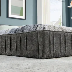 Lit Double Capitonné 160x200 cm, Tête de Lit, Structure Bois d'Eucalyptus Métal, Chenille Doux, Gris Foncé, Sans Matelas