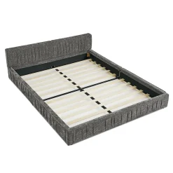 Lit Double Capitonné 160x200 cm, Tête de Lit, Structure Bois d'Eucalyptus Métal, Chenille Doux, Gris Foncé, Sans Matelas