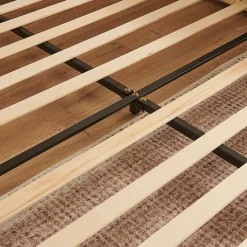 Lit Double Capitonné 160x200 cm, Chenille Doux, Tête de Lit Élégante, Cadre Bois Métal Solide, Gris Foncé, Sans Matelas