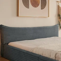 Lit Double Capitonné 160x200 cm, Chenille Doux, Tête de Lit Élégante, Cadre Bois Métal Solide, Gris Foncé, Sans Matelas