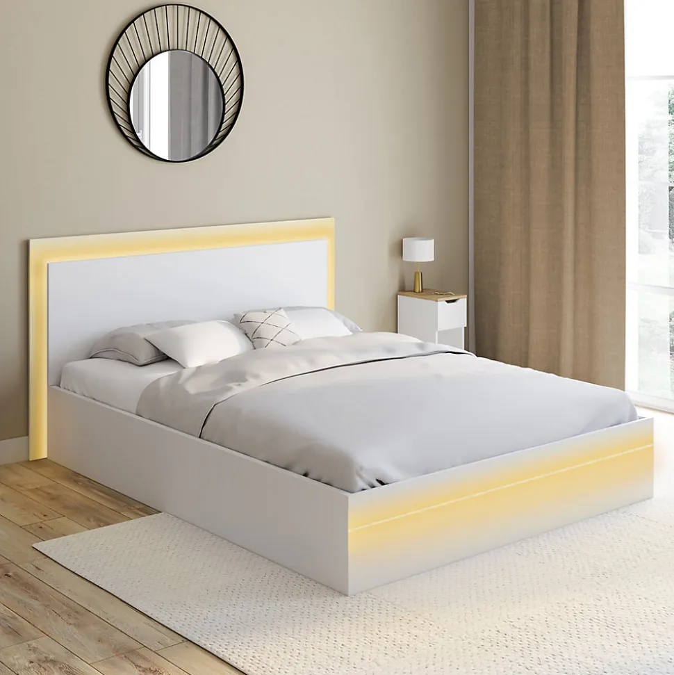 Lit double CHARLIE 140 x 190 cm avec sommier et LED intégrées blanc