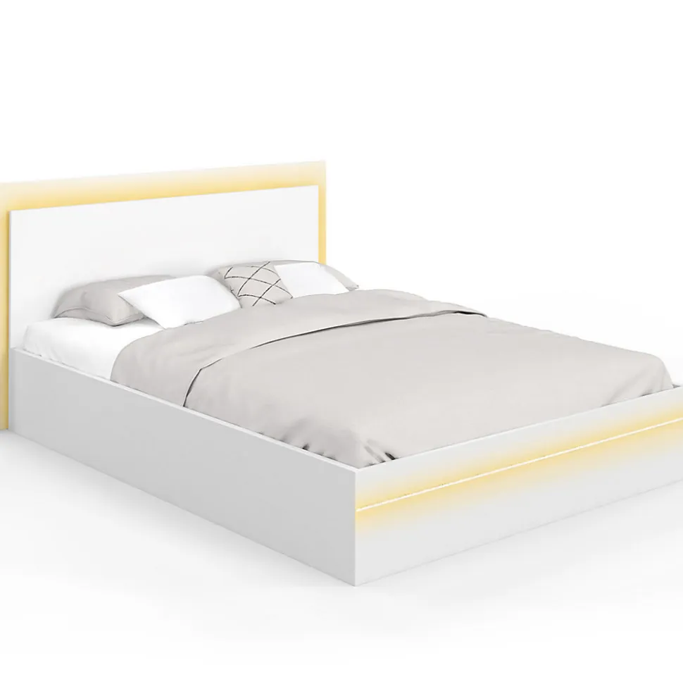 Lit double CHARLIE 140 x 190 cm avec sommier et LED intégrées blanc