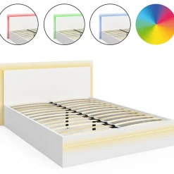 Lit double CHARLIE 140 x 190 cm avec sommier et LED intégrées blanc