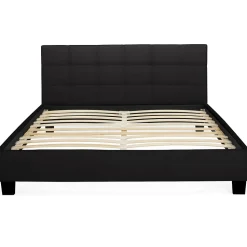Lit double CHARLOTTE avec tête de lit et sommier 140 x 190 cm PVC noir