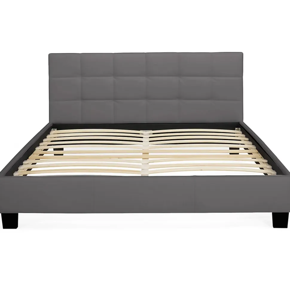 Lit double CHARLOTTE avec tête de lit et sommier 140 x 190 cm PVC gris