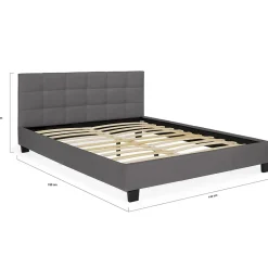 Lit double CHARLOTTE avec tête de lit et sommier 140 x 190 cm PVC gris