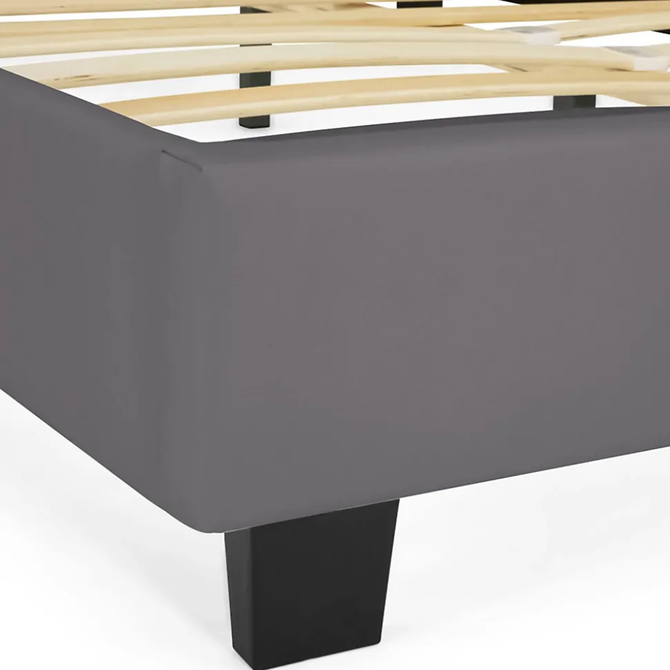 Lit double CHARLOTTE avec tête de lit et sommier 140 x 190 cm PVC gris