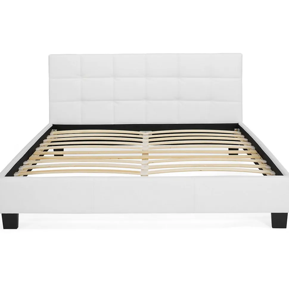 Lit double CHARLOTTE avec tête de lit et sommier 160 x 200 cm PVC blanc