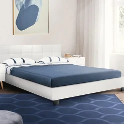 Lit double CHARLOTTE avec tête de lit et sommier 140 x 190 cm PVC blanc