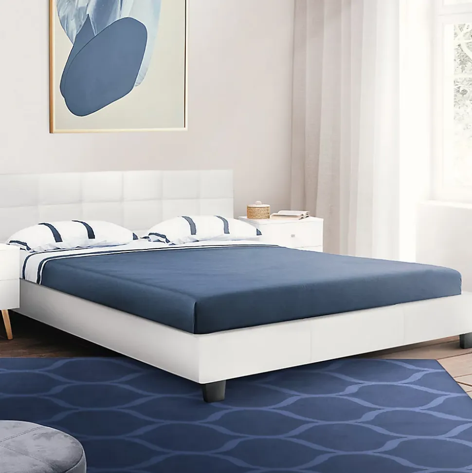 Lit double CHARLOTTE avec tête de lit et sommier 140 x 190 cm PVC blanc