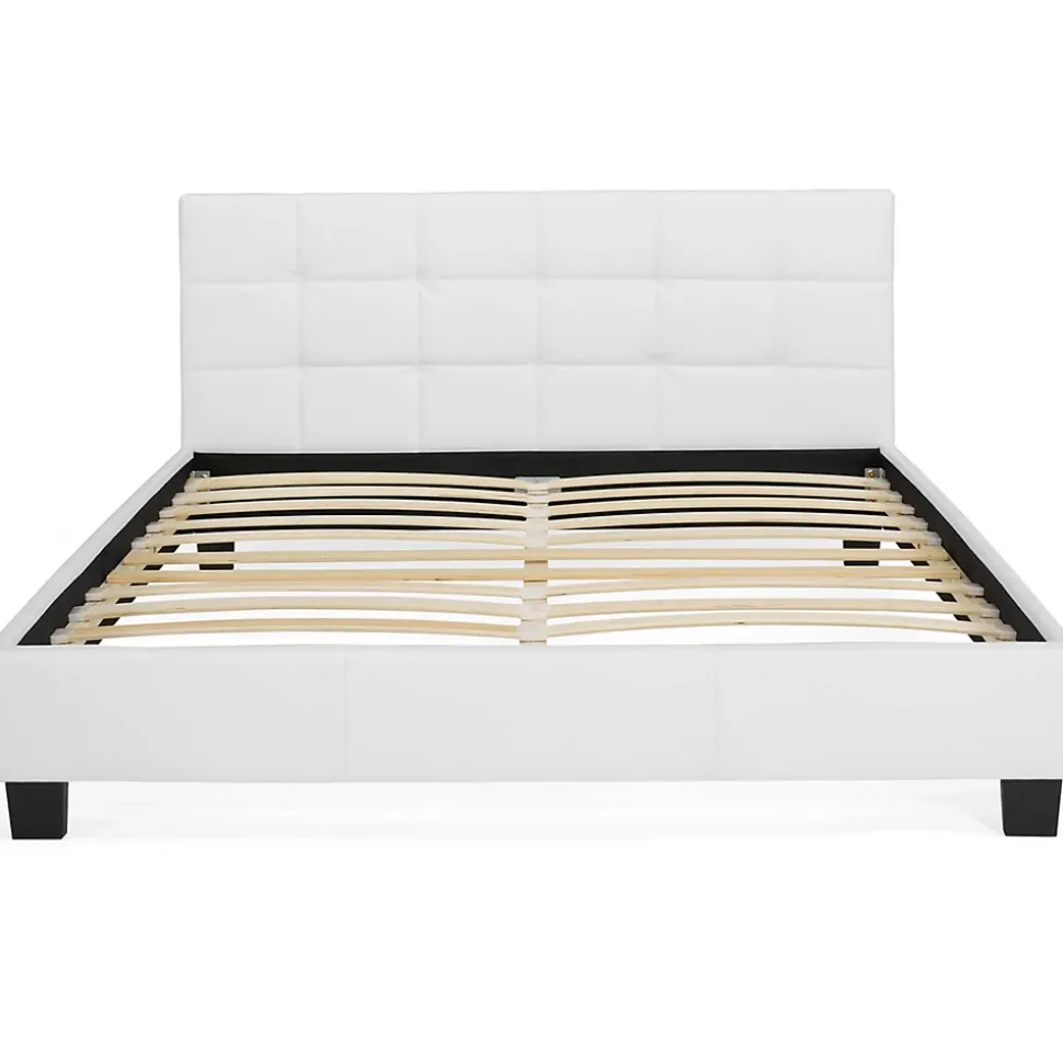 Lit double CHARLOTTE avec tête de lit et sommier 140 x 190 cm PVC blanc