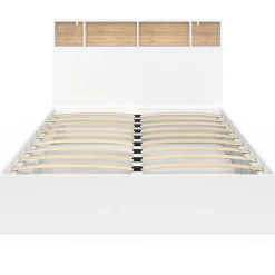 Lit double CLEM avec tête de lit, rangements et sommier 140 x 190 cm blanc