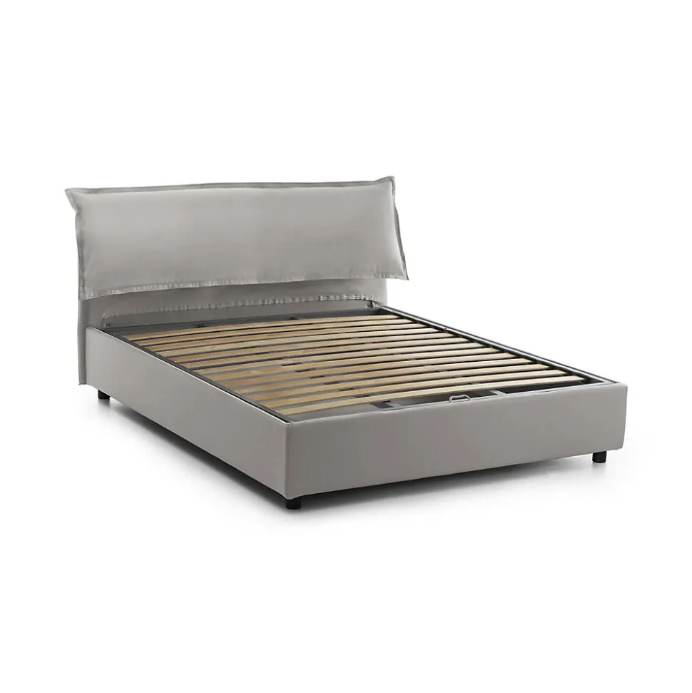 Lit double Clio, Lit coffre déhoussable avec tête de lit rembourrée et cadre de lit coffre, adapté pour matelas 160x190 cm, Gris