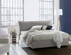 Lit double Clio, Lit coffre déhoussable avec tête de lit rembourrée et cadre de lit coffre, adapté pour matelas 160x190 cm, Gris