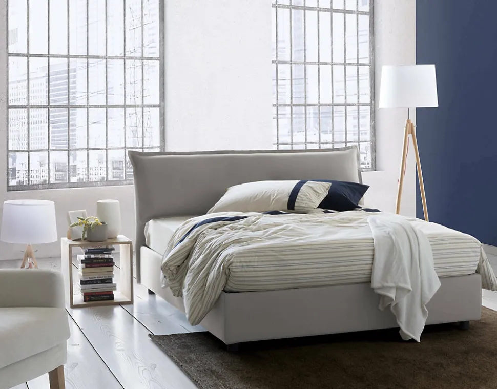 Lit double Clio, Lit coffre déhoussable avec tête de lit rembourrée et cadre de lit coffre, adapté pour matelas 160x190 cm, Gris