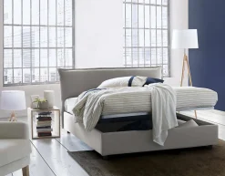 Lit double Clio, Lit coffre déhoussable avec tête de lit rembourrée et cadre de lit coffre, adapté pour matelas 160x190 cm, Gris