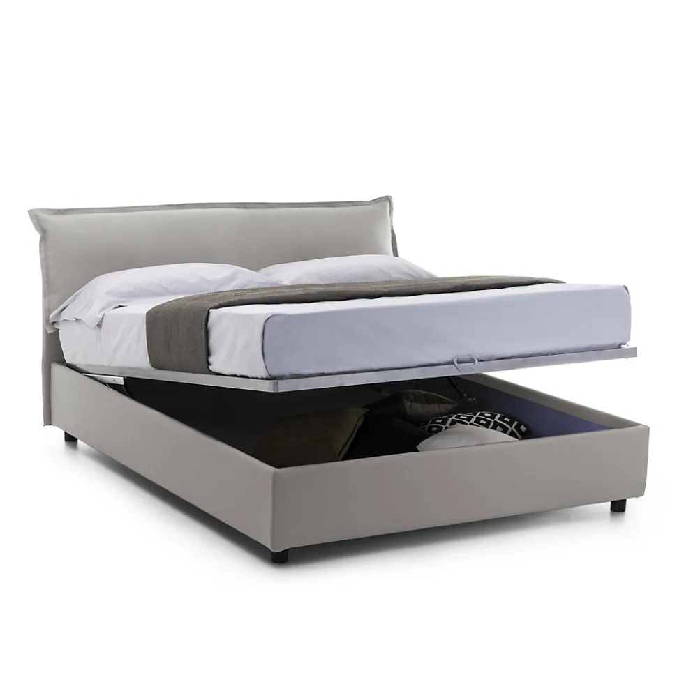 Lit double Clio, Lit coffre déhoussable avec tête de lit rembourrée et cadre de lit coffre, adapté pour matelas 160x190 cm, Gris