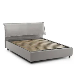 Lit double Clio, Lit coffre déhoussable avec tête de lit rembourrée et cadre de lit coffre, adapté pour matelas 160x190 cm, Gris