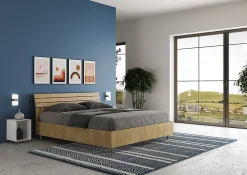 Lit double coffre avec relevage 160x200 cm, tête de lit inclinée avec lattes en chêne Ankel