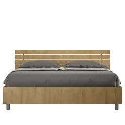 Lit double coffre avec relevage 160x200 cm, tête de lit inclinée avec lattes en chêne Ankel