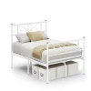 Lit Double Convient pour Matelas de 140 x 190 cm Blanc Métal Montage Facile + Espace Rangement Chambre